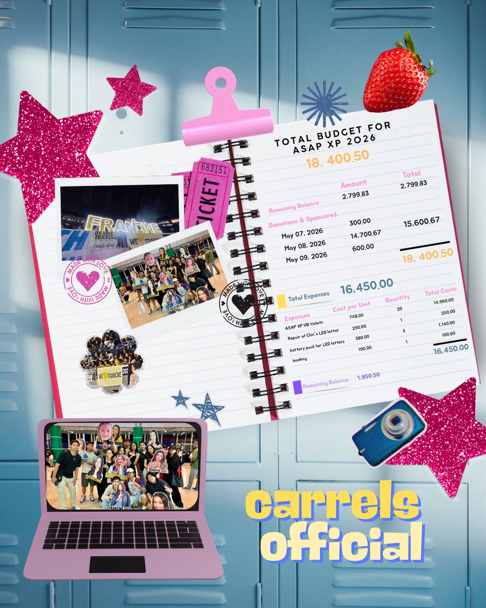 CarreLsOFC's tweet photo. TRANSPARENCY REPORT | ASAP XP 2026 

Here’s the complete ASAP XP transparency report, showing all records, updates, and important information with full clarity. 

We want every supporter, member, and donors to see where everything goes and how everything is managed. 

The full transparency report sheet: 
https://t.co/B8Vv0ooHOi

Thank you for your continued trust and support as we continue growing together. 💛 

#FrancineDiaz | @francinecarreld
