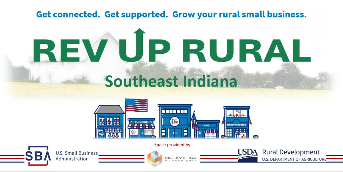 SBA_Indiana's tweet photo. Take your business to the next level!  Join us at 𝗥𝗲𝘃 𝗨𝗽 𝗥𝘂𝗿𝗮𝗹 May 21 featuring local resources and lenders ready to help meet your unique rural needs.  Sign up NOW!  https://t.co/1xR4EDc5ZD

@SEISBDC
@1SI_Chamber
@MidAmericaSP
@usdaRD
@IndianaOCRA https://t.co/r5Xn9UNKyd