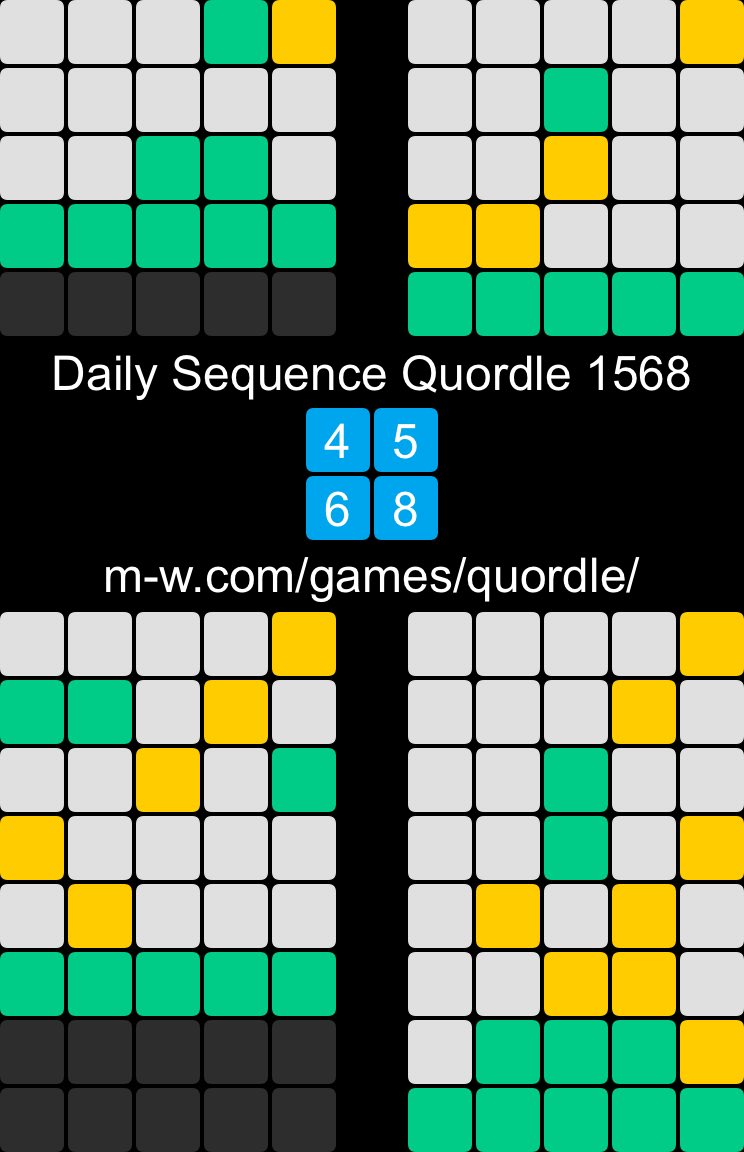 cornerofcrown's tweet photo. Not so smashed 

Daily Sequence Quordle 1568
4️⃣5️⃣
6️⃣8️⃣
https://t.co/etddBLGuYd https://t.co/iYzJXTLNC6