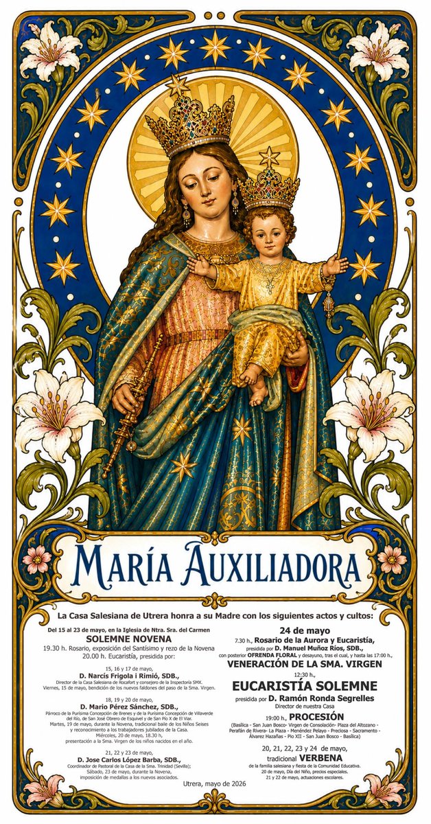 HDADMUCHACHOS's tweet photo. 𝐌ª 𝐀𝐔𝐗𝐈𝐋𝐈𝐀𝐃𝐎𝐑𝐀 | El próximo 17 de mayo, 3er día de Novena a María Auxiliadora, nuestra Hermandad estará presente y será la encargada de animar junto con la querida @HdadSalesianos

Invitamos a todos los hermanos a participar en los días grandes de la Casa Salesiana. https://t.co/dG1Ri0EalM
