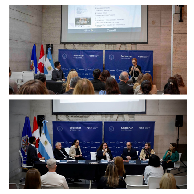 CICAD_OEA's tweet photo. Los días 21 y 22 de abril, desde Argentina se llevó a cabo una capacitación para continuar el desarrollo del modelo de Tribunales de Tratamiento de Drogas #TTD, que está siendo fortalecido bajo el liderazgo de @MinJusticia_Ar y el @MinSalud_Ar mediante @sedronar. Esta iniciativa recibe la colaboración técnica e institucional de @CICAD_OEA, y el apoyo financiero de @CanadaFP 🇨🇦, @CanadayOEA, @GAC_Corporate.

Como resultado de esta capacitación, más de 90 profesionales de los sistemas de justicia y salud de tres provincias argentinas (Buenos Aires, Córdoba y La Rioja) y de la Ciudad Autónoma de Buenos Aires, mejoraron sus conocimientos y capacidades operativas, con un enfoque de interseccionalidad, para avanzar en la implementación federal del modelo #TTD mediante:

✅ Intercambio de experiencias internacionales y evidencia regional.
✅ Herramientas concretas, manual y protocolo para la implementación del modelo, incluyendo monitoreo y evaluación.
✅ Simulación de audiencias y análisis de casos prácticos.
✅Coordinación interinstitucional para el desarrollo y expansión de programas piloto.

Desde CICAD seguimos apoyando a los Estados miembros de la @OEA_Oficial en el fortalecimiento de las capacidades operativas de profesionales de justicia y salud para implementar modelos efectivos de prevención del delito mediante respuestas integrales de rehabilitación e integración social bajo supervisión judicial.