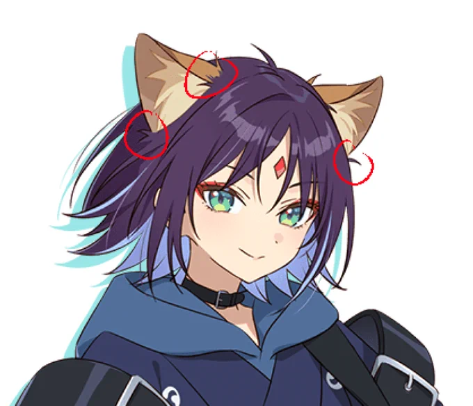 one of my favorite bits of iroha's tsukuyomi design are all the little tufts of hair around her fox ears, its very crucial that i remember them when drawing her