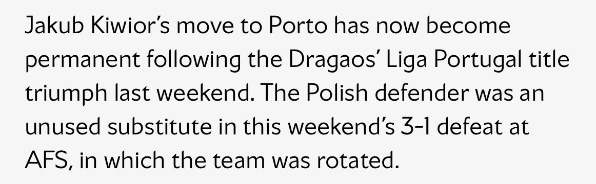Arsenal have confirmed Jakub Kiwior’s permanent move to Porto.