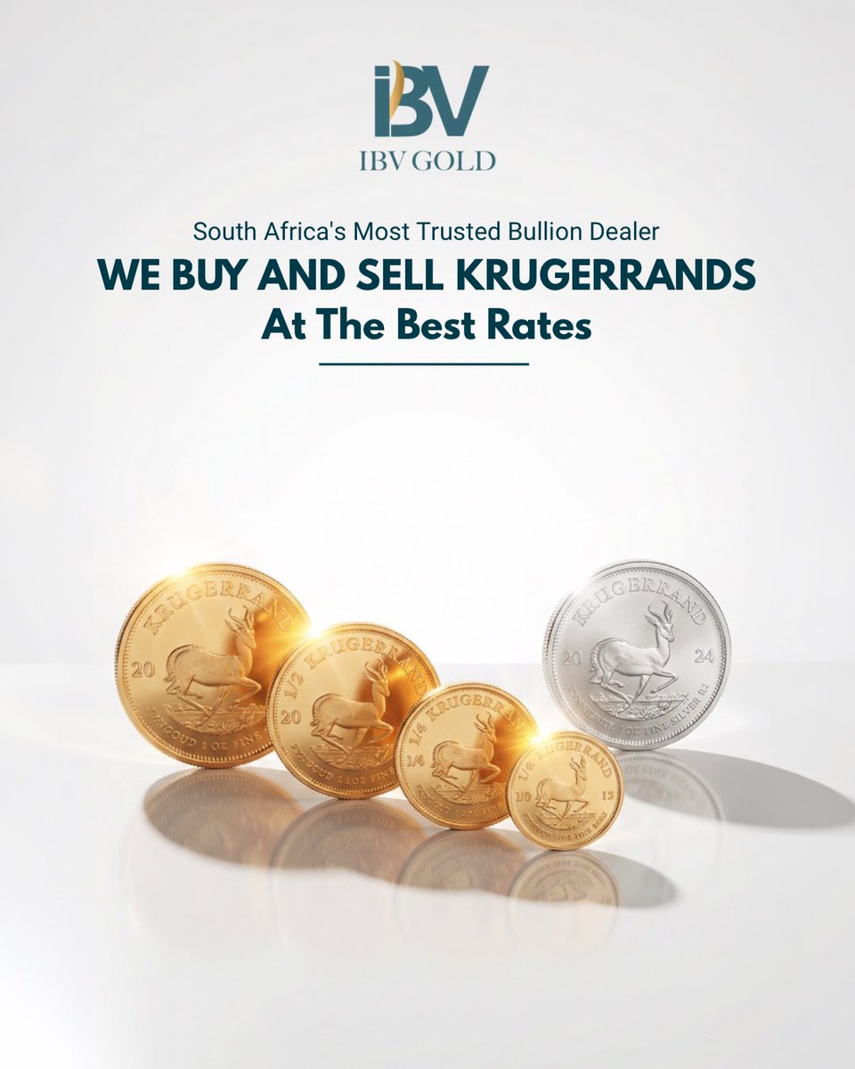 ibvgold's tweet photo. Buy. Sell. Invest.
Secure your wealth with trusted Krugerrands at the best rates in South Africa. ✨🥇

#Krugerrand #GoldInvestment #SilverKrugerrand #BullionDealer #InvestInGold https://t.co/qj7dZCrtkY