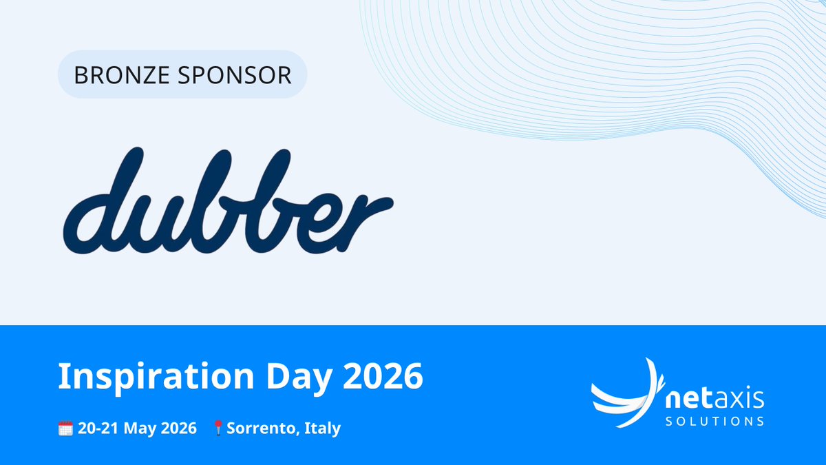 NetaxisSol's tweet photo. We’re pleased to welcome Dubber as a Bronze Sponsor of Inspiration Day 2026.  

We’re looking forward to welcoming the Dubber team in Sorrento next week! 

It’s still not too late to register 👇
https://t.co/Ge4QtDKDoi

#Telecoms #AI #Dubber https://t.co/D8p6Vi2HQg