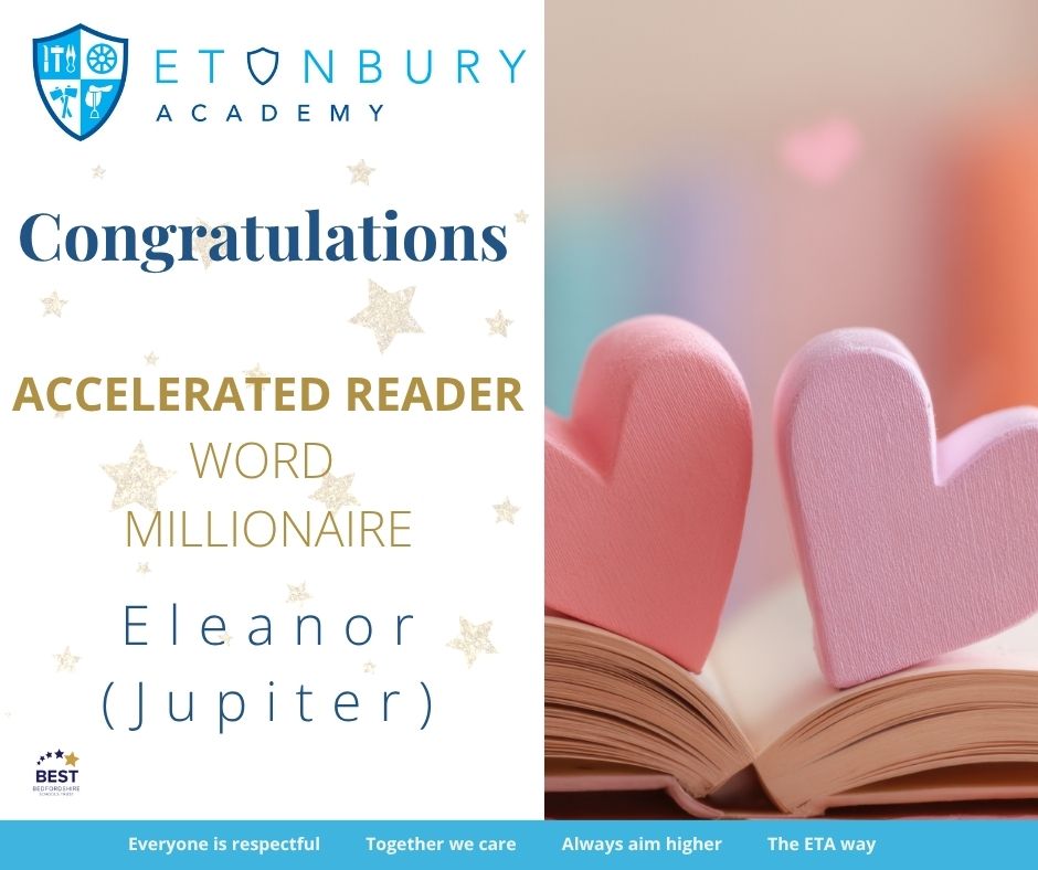EtonburyAcademy's tweet photo. Celebrating more amazing readers at Etonbury. Word millionaires and a multi-millionaire! Congratulations on your reading achievements. ⭐⭐
#ETA #Wordmillionaire #acceleratedreader https://t.co/Zhtomi8i2C