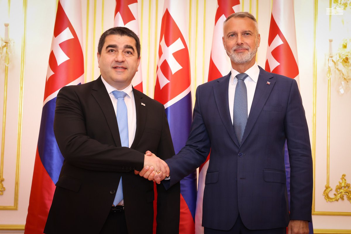Geoparliament's tweet photo. 🇬🇪🇸🇰 The Speaker of the Parliament of Georgia, H.E. @shpapuashvili, met with the Speaker of the National Council of the Slovak Republic, @Richard_Rasi. https://t.co/bzQIW8dCYx