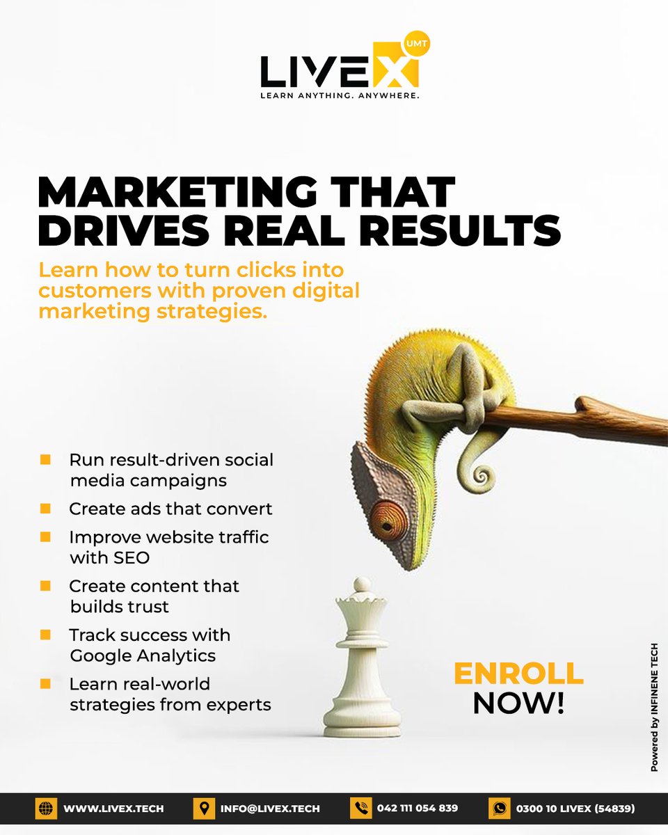 LiveXtech's tweet photo. Learn how to run result- driven campaigns, create high-converting ads, boost website traffic with SEO, and track success with Google Analytics. Start learning real-world marketing skills with LiveX and grow with expert guidance.

#LiveX #DigitalMarketing #LearnOnline https://t.co/Jnscv640hG