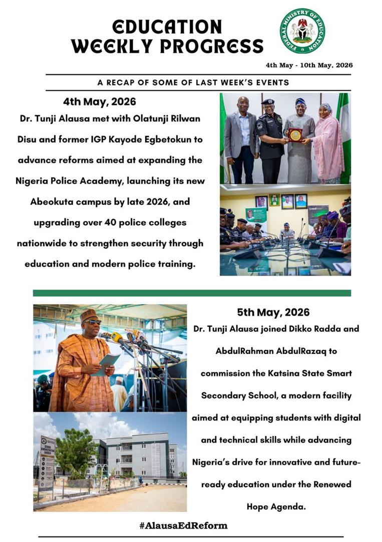DonmaxwellV's tweet photo. Recap of last week's activities of the honourable minister  @NigEducation @DrTunjiAlausa and all the happening in the ministry.
Education weekly Progress 

#AlausaEdReform https://t.co/QBLNqCWrMv