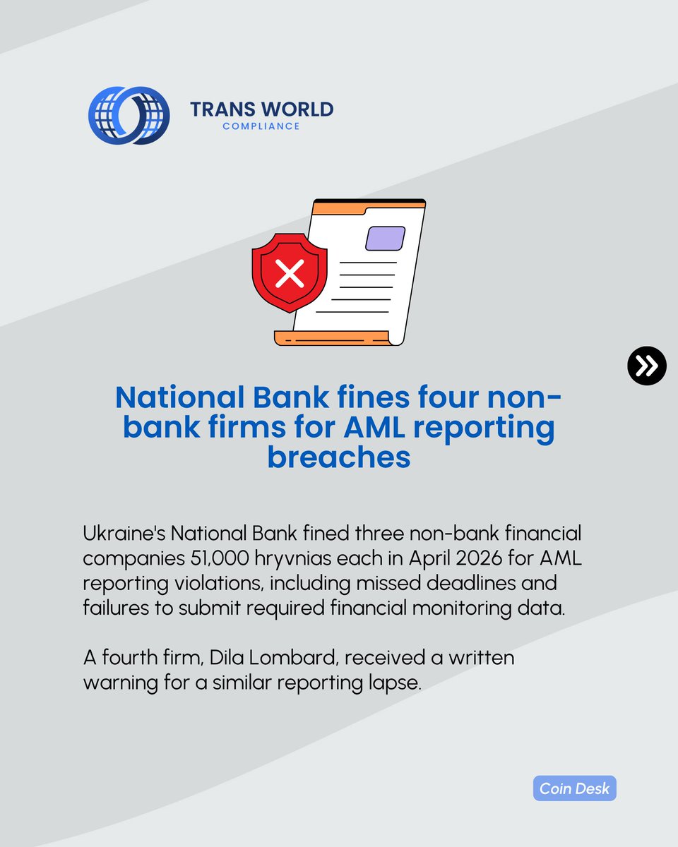 TransWorldComp's tweet photo. #News | Whether it's spoofing allegations, fraud-related write-downs, or missed AML reporting deadlines, the cost of control failures rarely stays contained to the incident itself.

Read more here: https://t.co/76uRNcXkPG

#Compliance #FinancialCrime #AML #Banking https://t.co/hZ0DY6aWgp