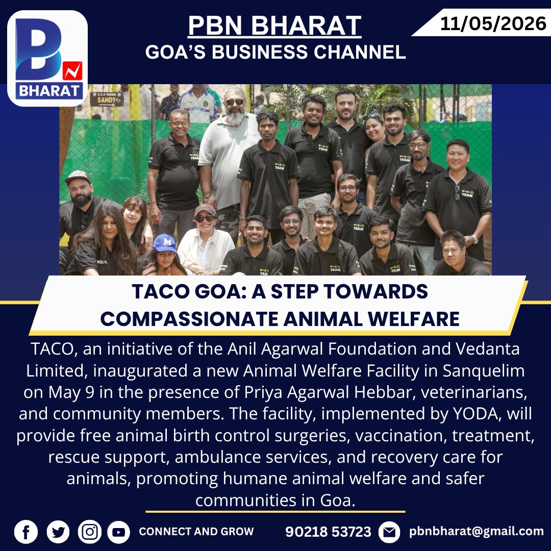 PBNBHARAT's tweet photo. TACO Goa: A Step Towards Compassionate Animal Welfare

#TACO #AnimalWelfare #Goa #Sanquelim #Vedanta #PriyaAgarwalHebbar #AnimalCare #PetCare #CommunityWelfare #AnimalRescue #VaccinationDrive #ABCProgramme #YODA #Compassion #OneHealth #AnimalLovers #GoaNews #AnimalRights https://t.co/YJXy3T12Bp