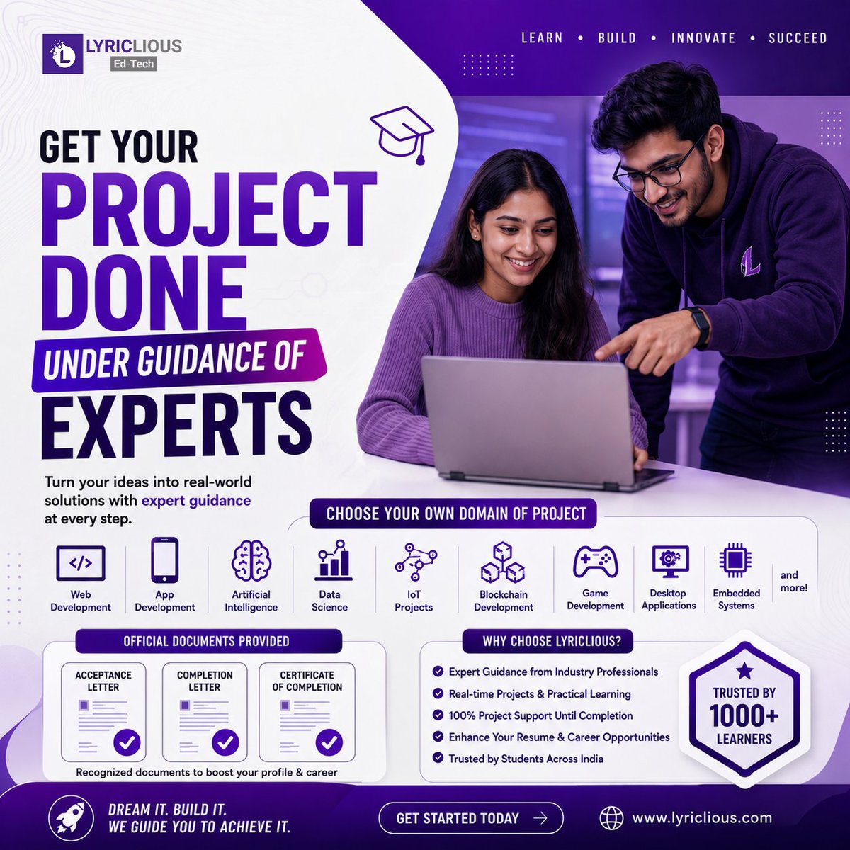 lyriclious's tweet photo. 🚀 Build Your Dream Project with Expert Guidance at Lyriclious

🌐 Visit Now: https://t.co/Vxp3OuIbhq
#Lyriclious #ProjectGuidance #MajorProject #MinorProject #FinalYearProject #EngineeringProjects #ComputerScienceWebDevelopment #AppDevelopment #ArtificialIntelligence https://t.co/dI75bDJRaZ