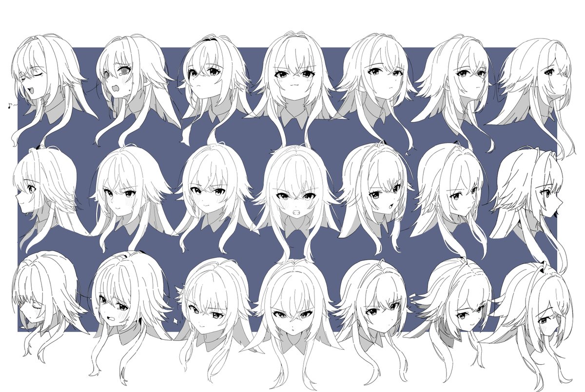 sukene_moon's tweet photo. 21角度の顔練習、4人分描いたのでまとめ！
広→千奈→美鈴→手毬の順で描きました！
少しずつ上達してる、、、？ https://t.co/EeZfszO9ez