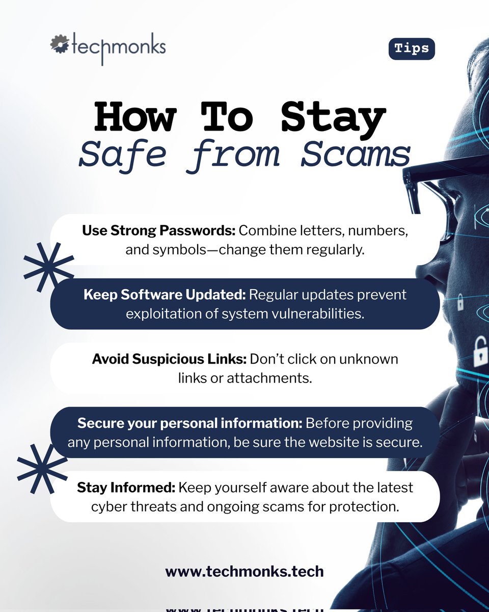 techmonks_tech's tweet photo. Scammers rely on urgency, fear, and fake promises to trick people online.
Always verify links, avoid sharing sensitive information, &amp; think twice before clicking unfamiliar messages.

Staying cautious online is one of the smartest forms of protection.

#Online #Security #Tips https://t.co/3glIO9DDMc