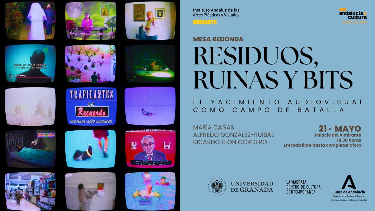 CulturaCuenta's tweet photo. Mesa redonda “Residuos, ruinas y bits. El yacimiento audiovisual como campo de batalla” en el Palacio del Almirante #Granada 

📌 21 mayo
⏰ 18:30h
👉 Entrada libre hasta completar aforo

https://t.co/NHMmgdVTOt

@CulturaAND @lamadrazacccugr @JuntaGranada @LorenaCodes @CanalUGR https://t.co/37KaWH9uxs