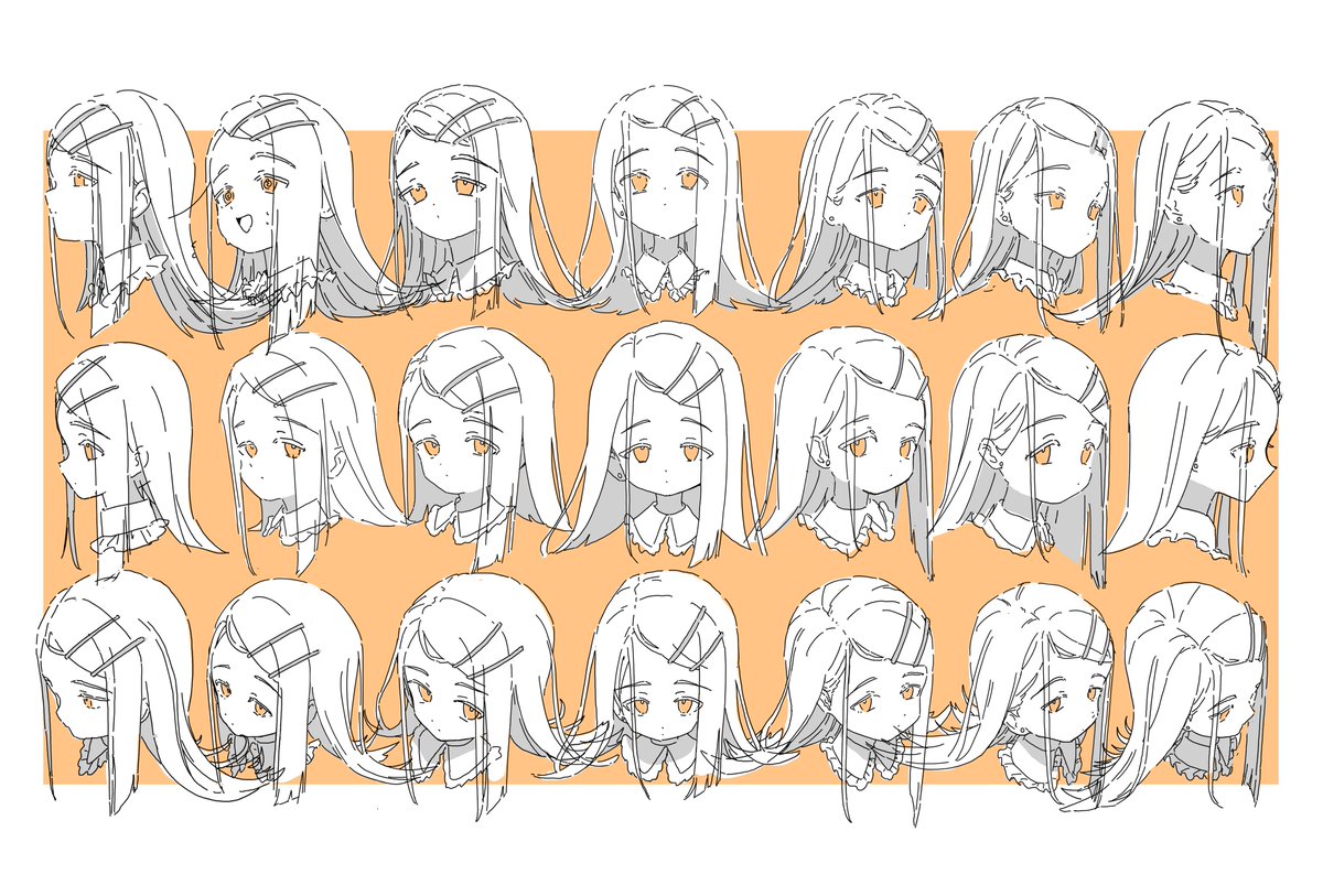 sukene_moon's tweet photo. 21角度の顔練習、4人分描いたのでまとめ！
広→千奈→美鈴→手毬の順で描きました！
少しずつ上達してる、、、？ https://t.co/EeZfszO9ez