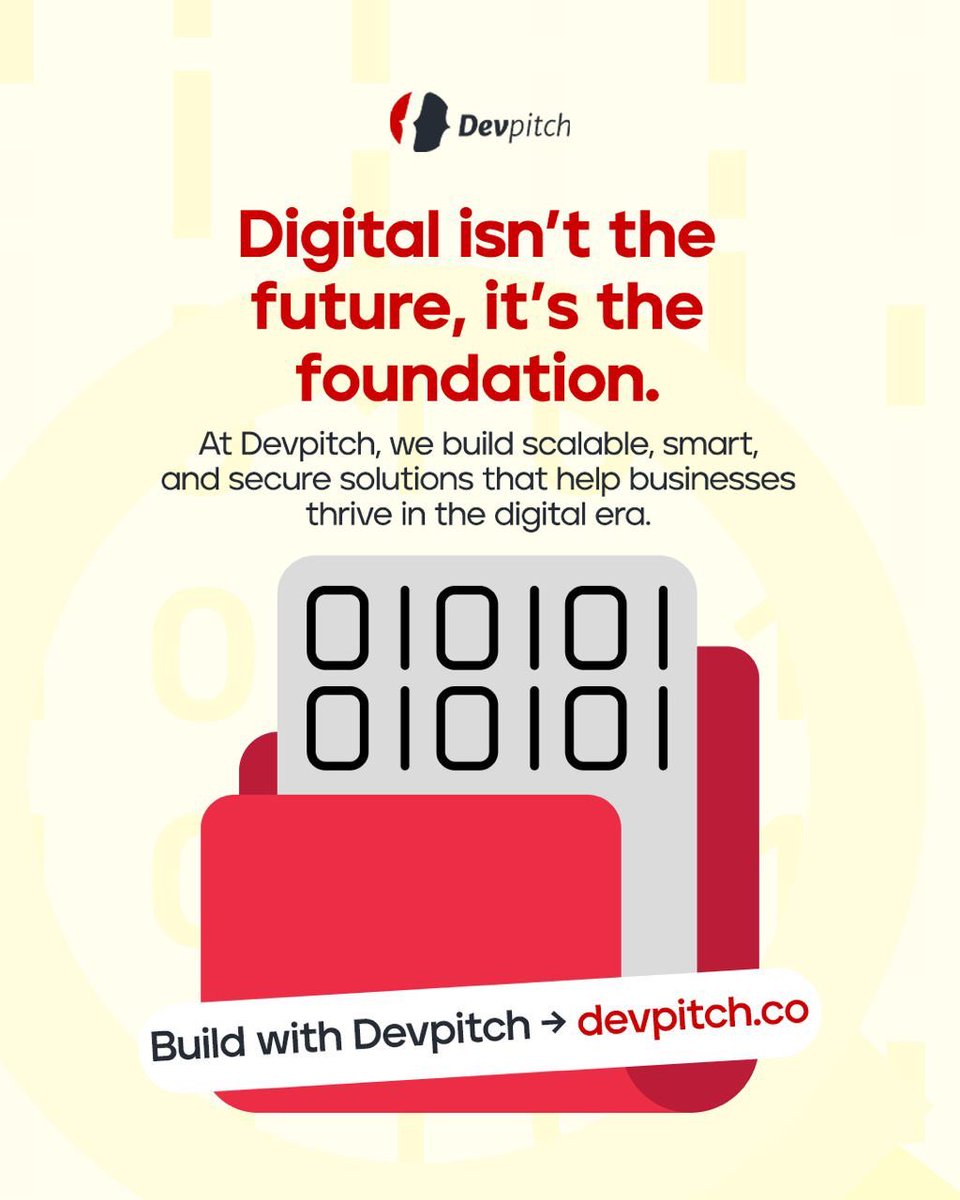 DevpitchCo's tweet photo. At Devpitch, we build smart, scalable, and secure tech solutions that help businesses thrive in the digital era.🚀  

Because your product doesn’t just represent you, it communicates for you.

Build with Devpitch → https://t.co/la2Poqd2y4

#Devpitch #Tech #SoftwareDevelopment https://t.co/yNbPtN5TUs