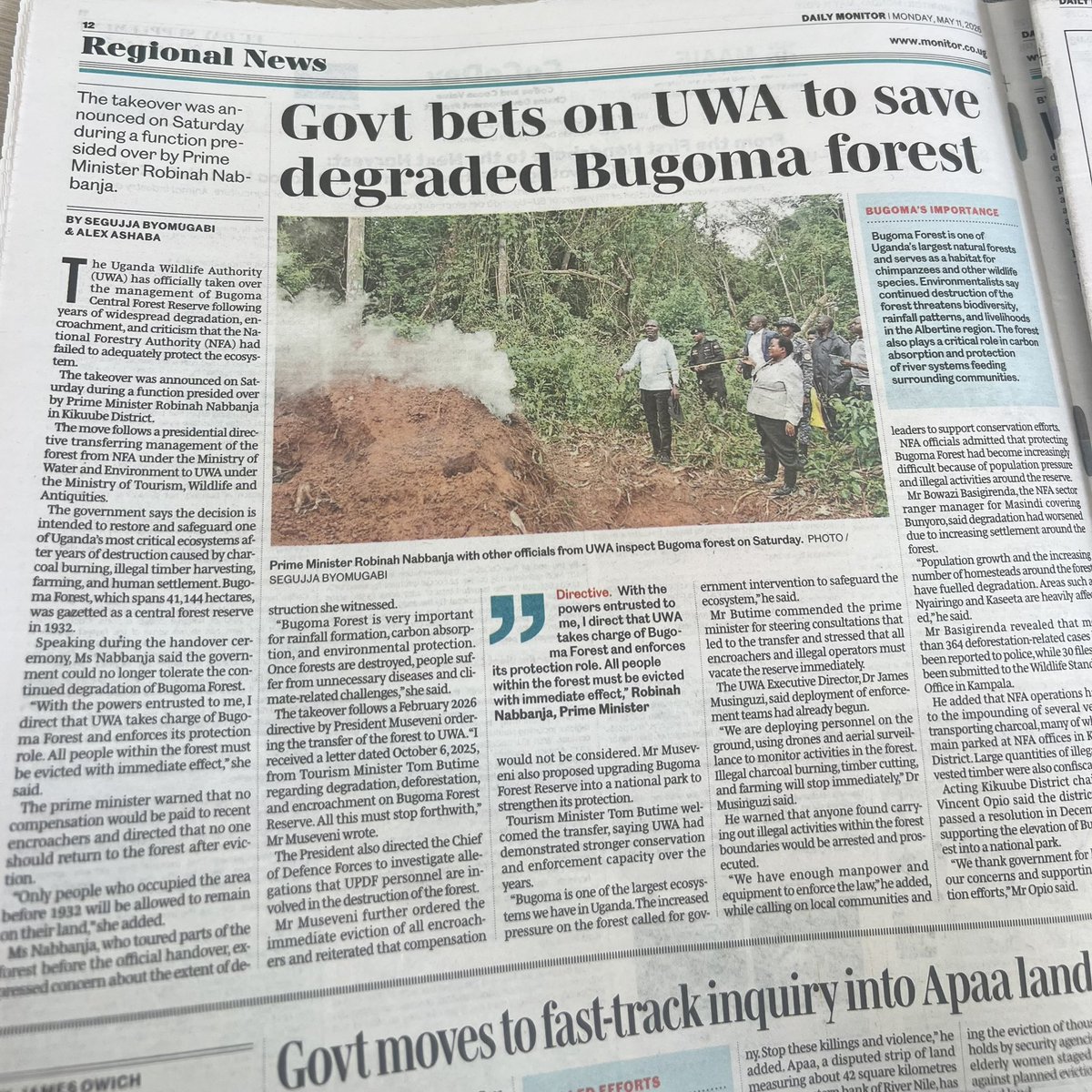 greenplanetUg's tweet photo. IGP commends the government initiative to hand over Buhimba Forest reserve to Uganda Wildlife Authority following presidential directive released on 6. 10. 2026 which recognized the vital importance of the forest in rain formation, carbon sinking , and environmental protection. https://t.co/GL4boXJ1j6