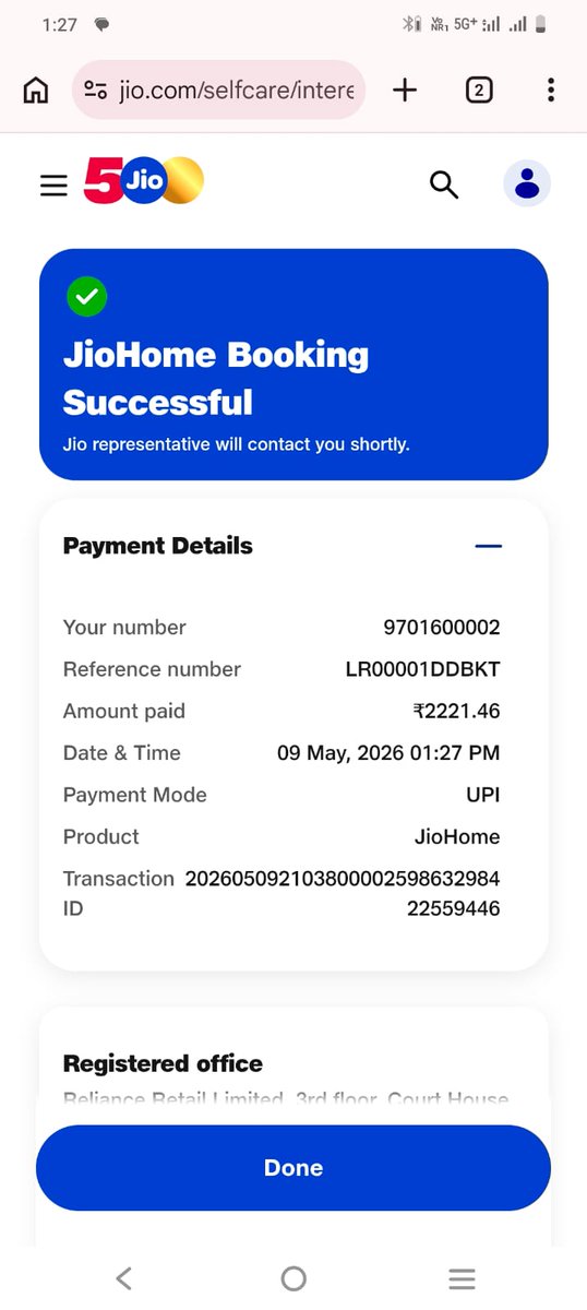 Moscow6666666's tweet photo. @JioCare Booked Jio Air Fiber and paid 4 months subscription in offer. There is no sign of when installation will be done. The Jio executive who came and booked connection and took money is not responding to our calls. Please look into this issue at the earliest, thank you https://t.co/iNQDUnU5Fh