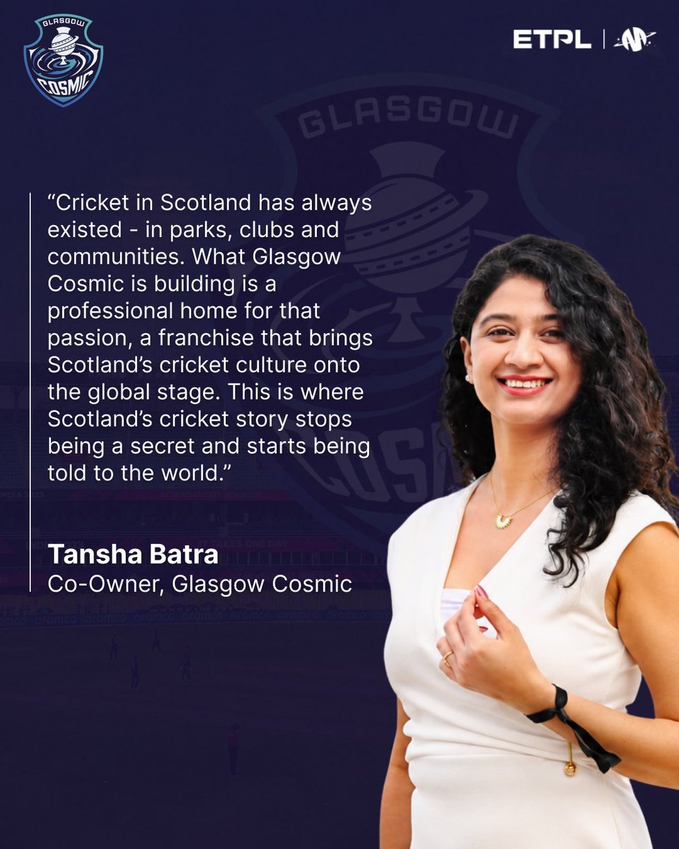 glasgowcosmic's tweet photo. More than a franchise, Glasgow Cosmic is a long-term vision for the growth of cricket in Scotland and across Europe connecting local culture with the global future of the game.

#GlasgowCosmic #Scotland #ETPL #Mugafi #Glasgow https://t.co/aqoLich56n