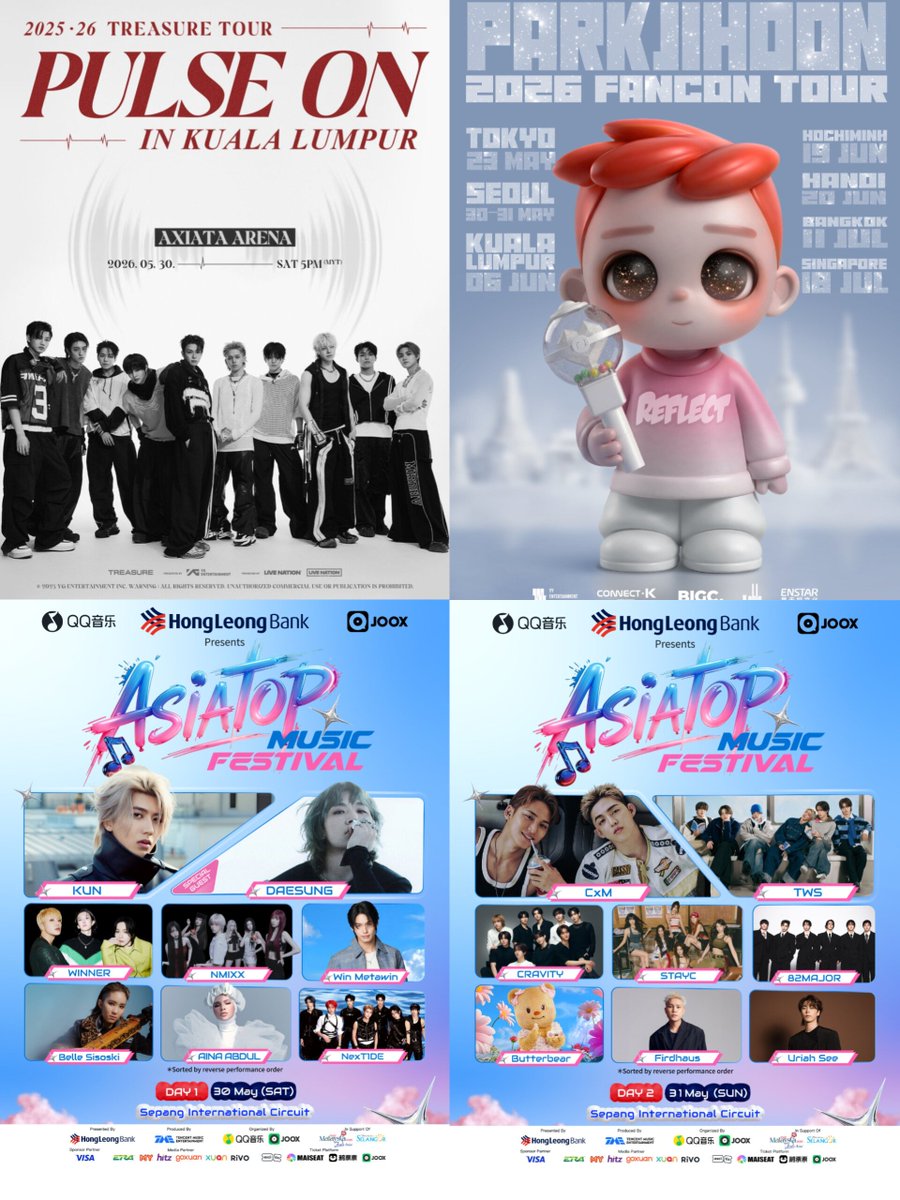 MyKpopHuntress's tweet photo. #MKHSCHEDULE 🎀🇲🇾 [update: 260511]

❤︎❤︎ 30MAY26 #TREASURE 
❤︎❤︎ 30 & 31 MAY26 #ASIATOPMUSICFESTIVAL #NMIXX #WINNER #DAESUNG #82MAJOR #STAYC #CRAVITY #TWS #CxM #SCOUPSxMINGYU
❤︎❤︎ 06JUNE26 #PARKJIHOON
❤︎❤︎ 20JUNE26 #EXO
❤︎❤︎ 28JUNE26 #XIA
❤︎❤︎ 04JULY26 #AHOF
❤︎❤︎ 19AUG26 #andTEAM &TEAM
❤︎❤︎ 21AUG26 #JANNABI
❤︎❤︎ 22AUG26 #iKON
❤︎❤︎ 13SEPT26 #SUPERJUNIOR83Z 
❤︎❤︎ 14NOV26 #BABYMONSTER
❤︎❤︎ 12-13DEC26 #BTS 

❤︎❤︎ tba #KIMMYUNGSOO #L 

☆☆ 16MAY26 #WINMETAWIN 
☆☆ 19MAY26 #BUS 

*𝘛𝘩𝘪𝘴 𝘭𝘪𝘴𝘵 𝘪𝘴 𝘴𝘶𝘣𝘫𝘦𝘤𝘵 𝘵𝘰 𝘤𝘩𝘢𝘯𝘨𝘦 𝘢𝘤𝘤𝘰𝘳𝘥𝘪𝘯𝘨 𝘵𝘰 𝘵𝘩𝘦 𝘰𝘧𝘧𝘪𝘤𝘪𝘢𝘭 𝘢𝘯𝘯𝘰𝘶𝘯𝘤𝘦𝘮𝘦𝘯𝘵. 𝘞𝘦 𝘢𝘳𝘦 𝘯𝘰𝘵 𝘳𝘦𝘴𝘱𝘰𝘯𝘴𝘪𝘣𝘭𝘦 𝘧𝘰𝘳 𝘢𝘯𝘺 𝘤𝘩𝘢𝘯𝘨𝘦𝘴 𝘰𝘳 𝘢𝘯𝘺𝘵𝘩𝘪𝘯𝘨 𝘳𝘦𝘭𝘢𝘵𝘦𝘥