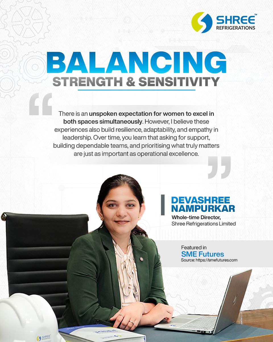 shree_ref's tweet photo. She builds cooling systems for warships — and a home full of warmth.

Proud to share that our Director Devashree Nampurkar is featured in @smefutures "Mothers in Manufacturing" — on women who balance the shop floor with home, strength with sensitivity.

Read here: https://t.co/ESnTNNJPIi

#SMEFutures #ShreeRefrigerations