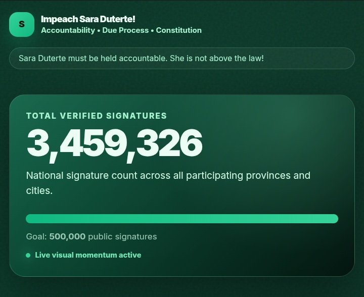 Taumbayan mag-ingay:

Higit TATLONG MILYON na ang mga pumirma at mas dumarami pa. Senado, huwag ninyong gaguhin ang mga tao!

Ituloy ang Impeachment ni VP Sara.

#ImpeachVPSara