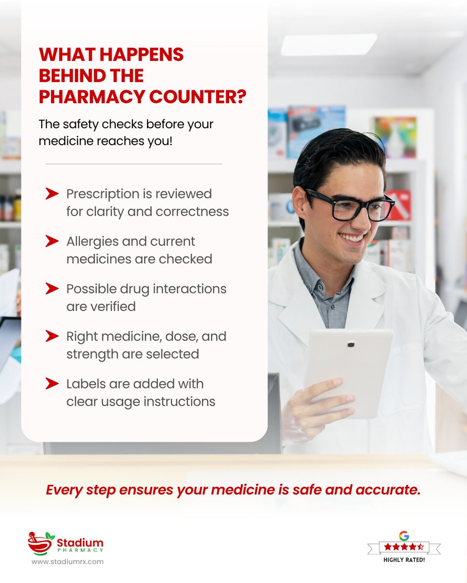 Stadiumrx's tweet photo. Before your #medicine reaches you, it goes through:
• Safety checks
• Interaction reviews
• Accurate dosing
• Clear instructions
Because accuracy isn’t optional. It’s essential.
#pharmacy #wellnessjourney #medicalcare #missouri #usa #kansas #patientsafety https://t.co/kT7SSSssIn