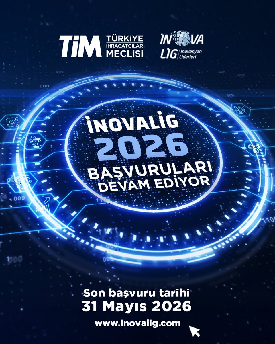 turkihracat's tweet photo. İnovaLİG 2026 başvuruları için süre uzatıldı!🚀

Türkiye’nin inovasyon şampiyonları arasında yerinizi almak için hala fırsatınız var.

2014 yılından bu yana Türkiye’nin en yenilikçi firmalarını belirleyen #İnovaLİG’e başvurarak firmanızın inovasyon yönetimi performansını değerlendirebilir, IMP³rove Academy iş birliğiyle hazırlanan yaklaşık 100 sayfalık ve 350€ değerindeki inovasyon değerlendirme raporunu ücretsiz alabilirsiniz.

🏆Kategorilerinde ilk üçe giren firmalar, Türkiye Innovation Week kapsamında düzenlenen İnovaLİG Şampiyonları Ödül Töreni’nde ödüllerini alacak.

Son başvuru tarihi📅
31 Mayıs 2026

Detaylı bilgi ve kayıt için🔗
https://t.co/nXSQmzvxiy
info@inovalig.com
0212 454 01 88