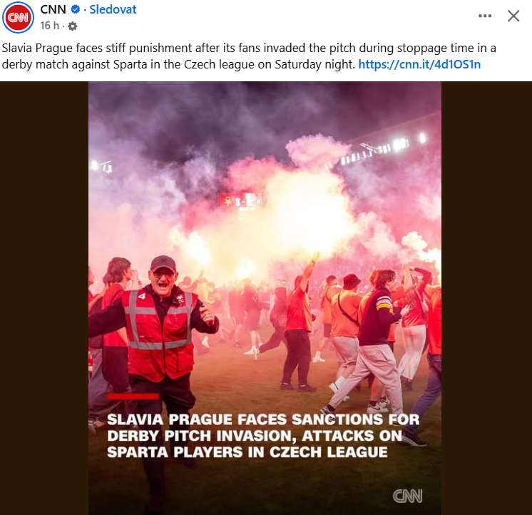 DKolder's tweet photo. GLOBÁLNÍ OSTUDA 

O Slavii a českém fotbale teď negativně píše i účet jedné z nejznámějších světových televizí @CNN. Btw její účet na FB sleduje cca 43 mil. lidí....

@TRIBUNA_SEVER nechci radit, sice je 5 minut po 12, ale s vyjádřením bych přišel ASAP https://t.co/95aSU0iPlM