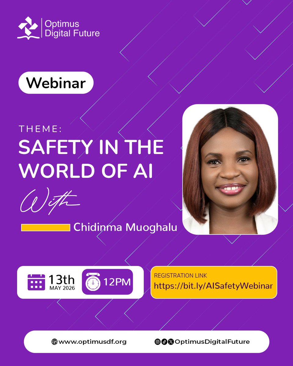 OptimusDF's tweet photo. Meet the Facilitator 

This conversation deserves a voice that understands both the technical depth and the ethical responsibility required to build safe AI systems.

Meet Chidinma Muoghalu - Data/MLOps Engineer https://t.co/RR5tf1sV6P