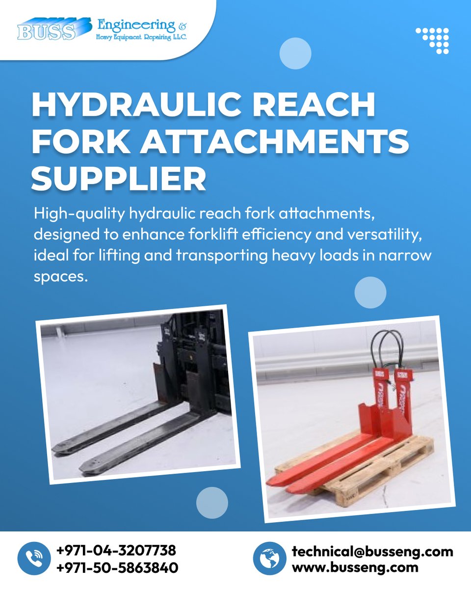 BussEngineering's tweet photo. 🚜 Enhance Your #ForkliftEfficiency with Hydraulic Reach #ForkAttachments!
🔹 Ideal for lifting and transporting heavy loads
📞 +971-04-3207738 | 50-5863840
🌐 https://t.co/WCV1BH0WeU

#HydraulicForks #HeavyEquipment #WarehouseSolutions #MaterialHandling #IndustrialEquipment https://t.co/3tZpGfOhmk