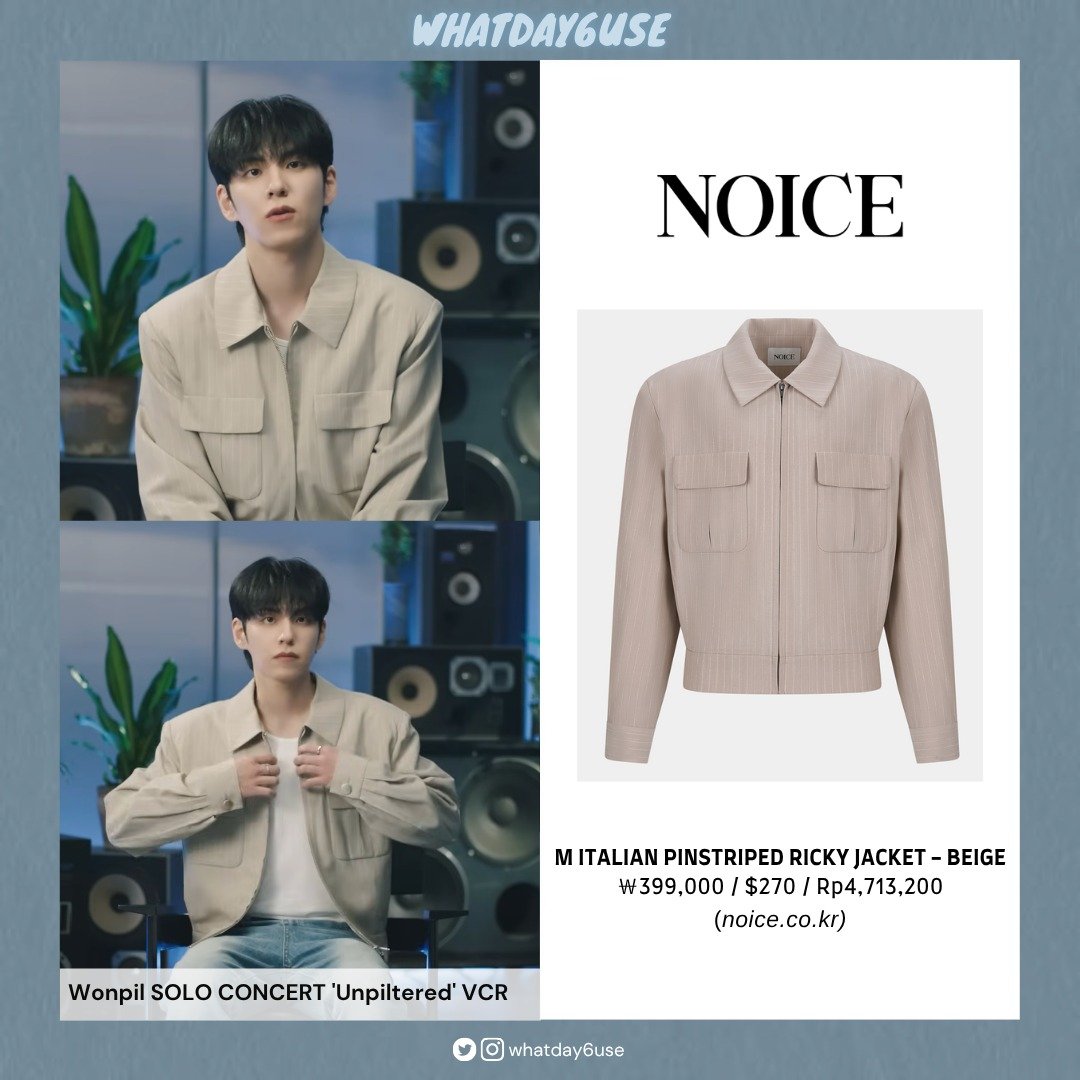 whatday6use's tweet photo. 🐰 Wonpil SOLO CONCERT 'Unpiltered' VCR 

NOICE - M ITALIAN PINSTRIPED RICKY JACKET - BEIGE
￦399,000
🛒https://t.co/pckZVprZXQ

#DAY6 #WONPIL #원필
#WhatWonpilUses #Wonpil_NOICE https://t.co/tJd2UQAj2C
