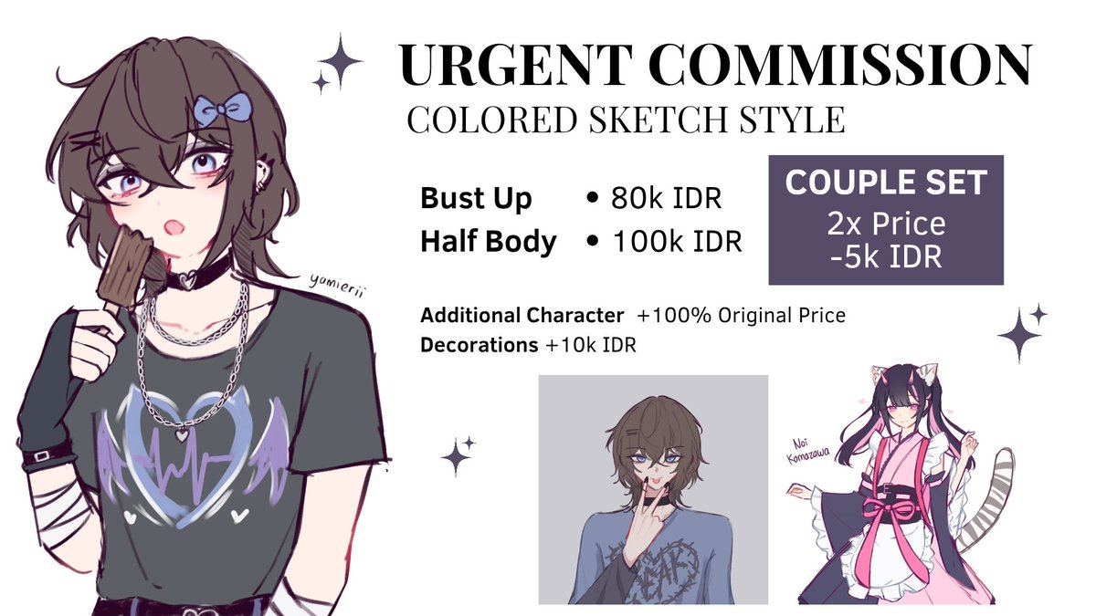yamierii's tweet photo. (❤️ &amp; 🔄 are highly appreciated!)

haloo, aku buka urgent comms utk membiayai hidup ngerantau (;w;)

aku buka 3 slots untuk commission ini
jika tertarik, boleh langsung DM aja (^w^)✨

buka threadsnya for more info! 
#commission #commissionopen #artidn #zonakaryaid https://t.co/QJcvWURaKu