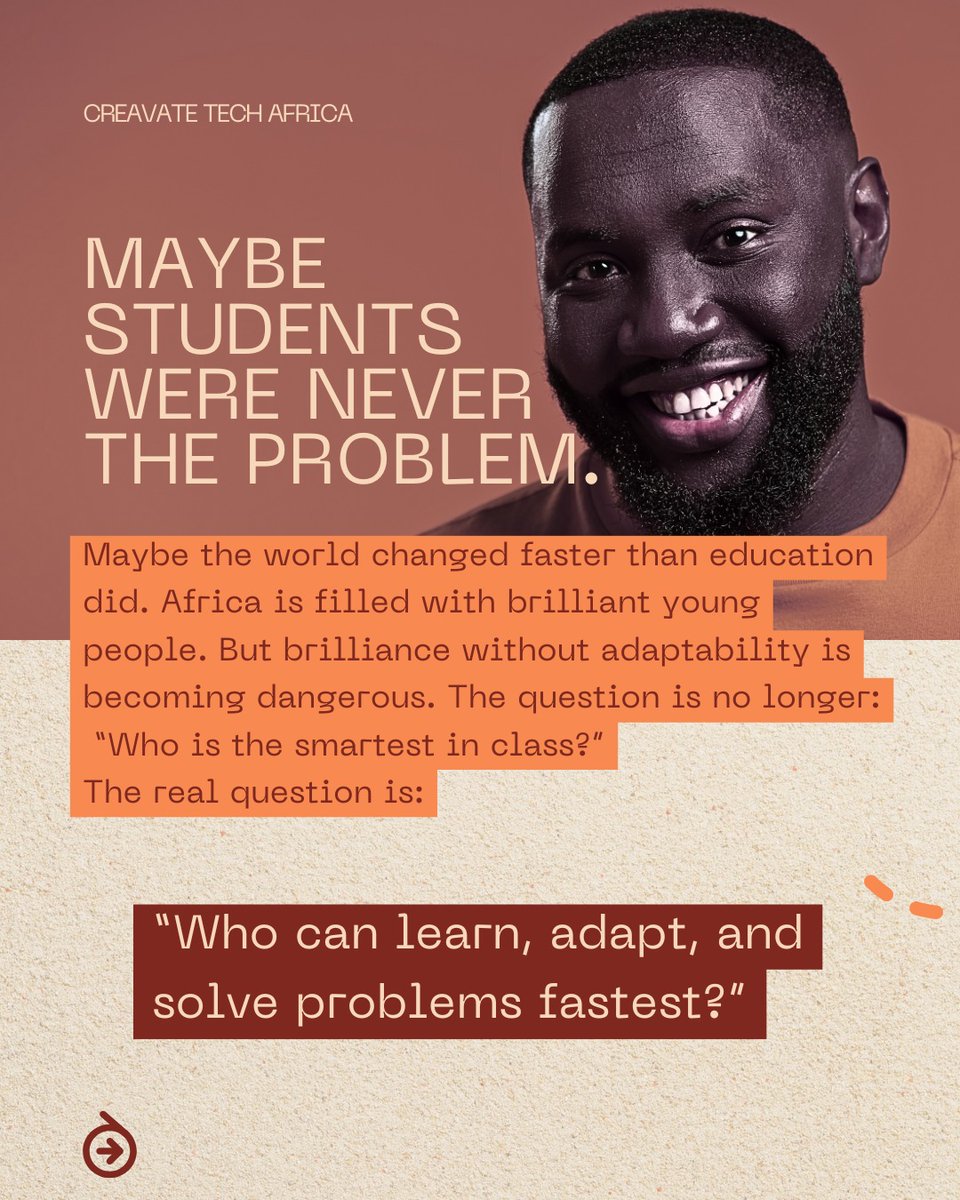 CreavateTech's tweet photo. Today, tech companies don't just pay for certificates but problem-solving, creativity, communication and adaptability. 
The world changed faster than education did. The question is no longer: "Who is the smartest in class?" but "Who can learn, adapt, and solve problems fastest?" https://t.co/7QM6SZOhYy