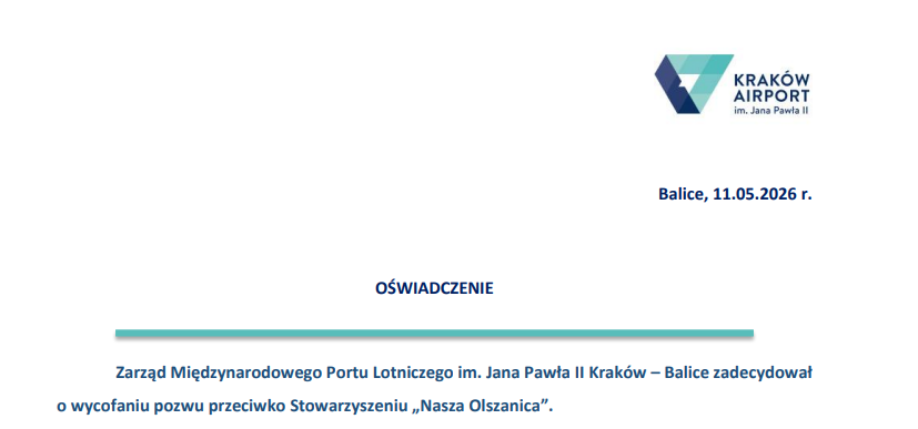 FijakMaciej's tweet photo. Dzień dobry. Lotnisko w Balicach wycofuje się z pozwu zastraszającego (SLAPP) przeciwko lokalnemu stowarzyszeniu "Nasza Olszanica", które od 10 lat nagłaśnia, jak port truje lokalną rzekę. 

Wciąż do rozwiązania są dwa absurdy - jak to możliwe, że wielkie lotnisko spuszcza chemię do rzeki i jakim cudem, ktoś wpadł na to, żeby pozywać za to mieszkańców. 

Władze lotniska chcą za 120 mln zmienić bieg rzeki (eksperci wskazują, że wiele to nie pomoże). Ogłoszono też przetarg na studium wykonalności (to nie projekt) dla lotniskowej oczyszczalni.

Gratuluję Naszej Olszanicy skuteczności. Jak zwykle obywatele muszą wszystkiego przypilnować w tym kraju.