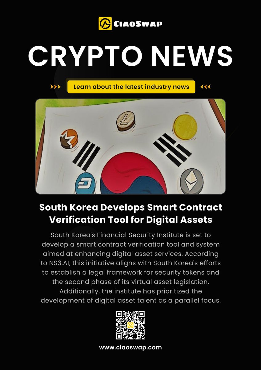CiaoSwap's tweet photo. South Korea Develops Smart Contract Verification Tool for Digital Assets.

#CiaoSwap #SouthKorea #DigitalAssets https://t.co/2WdJYx9Ym8
