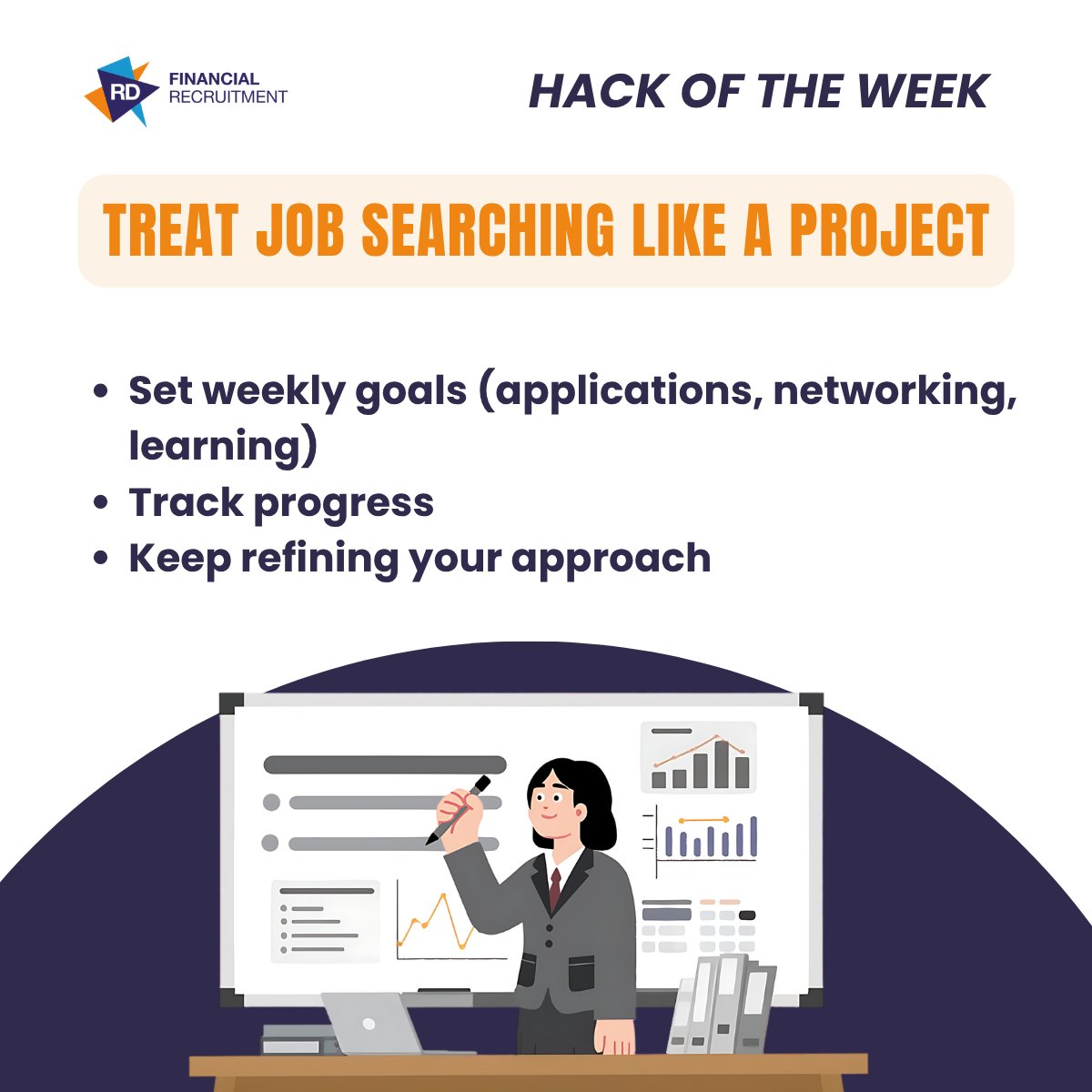 RDFRLtd's tweet photo. Treat your job search like a project 🔎

• Set weekly goals
• Track progress
• Refine your approach
• Block time in your calendar
• Follow up

📊 Fact: A structured job search helps you land roles faster.

#JobSearch#CareerTips#RDFinancialRecruitment https://t.co/8sFqpuWv6o