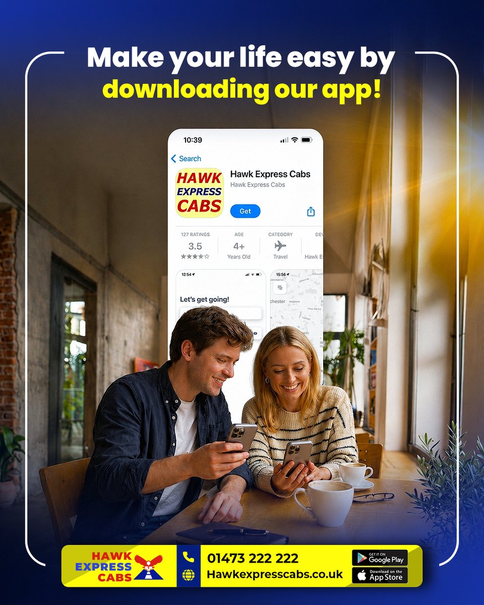 HawkExpressCab's tweet photo. Book in seconds with the Hawk app or web booker. 💫

📲 Download our app: https://t.co/KGGpzMfANP
📞 01473 222 222
🌐 https://t.co/F5cUpm6Vsm
.
.
.
.
.
#TaxiApp #EasyBooking #TrackYourDriver #HawkTaxis #OnTheGo https://t.co/r9Hforl2A9