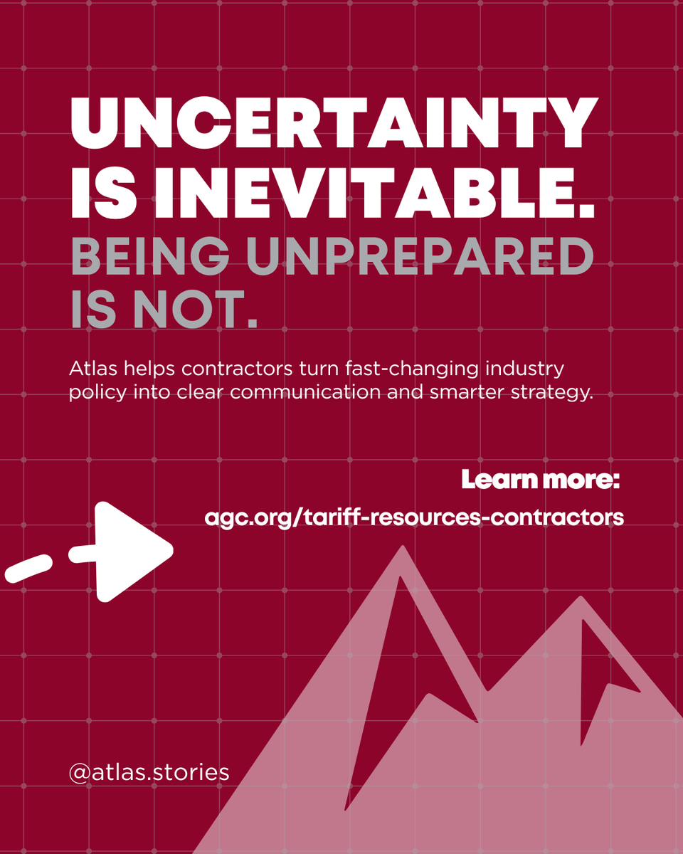 AtlasStories's tweet photo. Tariffs are reshaping construction costs—from material pricing to contract risk. Contractors who stay informed are better positioned to lead.

Insights via AGC:
https://t.co/2RMq6zb7aH

#Construction #Contractors #Tariffs #AtlasMarketing #AGC https://t.co/dt0K2aIqTj
