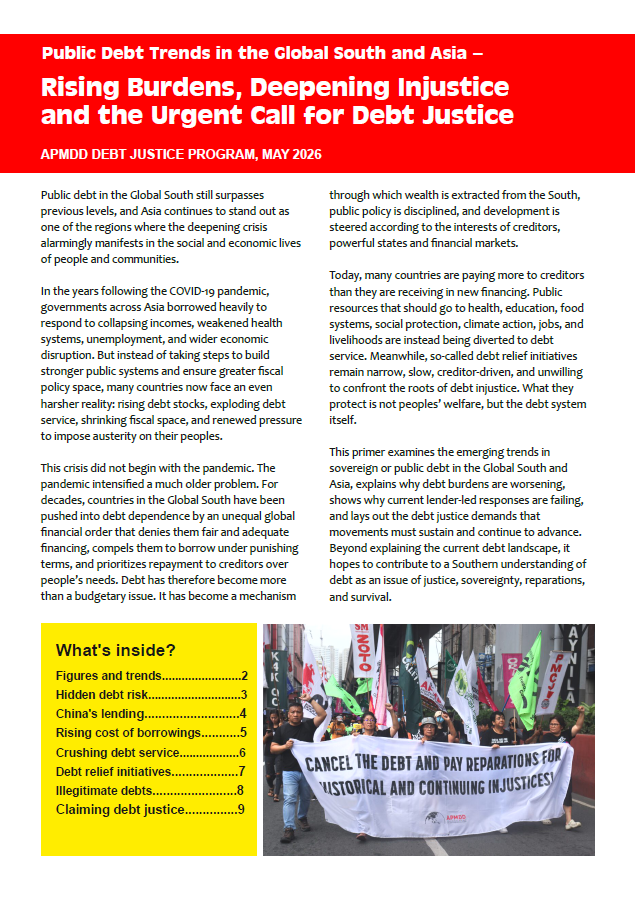 AsianPeoplesMvt's tweet photo. Asia’s debt crisis is draining resources from people’s needs to creditor payments. We call for debt cancellation, reparations and a UN Framework Convention on Sovereign Debt.

Read more 👉 https://t.co/q1wgGXGjad

@cs_ffd 
@debtgwa 

#StopTheHarm
#CancelTheDebt
#DebtJusticeNow https://t.co/B8NmBXWShn
