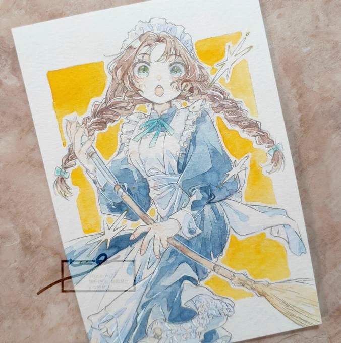 お片付け、手伝いましょうか? 最近メイドの日に新しい子描けてなかったので遅刻だけどメイドさん描きました #透明水彩