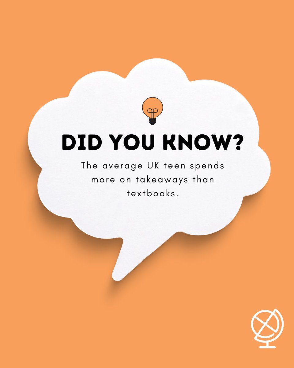 DiscoverEcon's tweet photo. 🍕 Teens spend more on takeaways than textbooks… priorities? 🤯 #TeenLife #MoneyFacts #DidYouKnow #UKTeens #FunFact https://t.co/d16BueUnIn