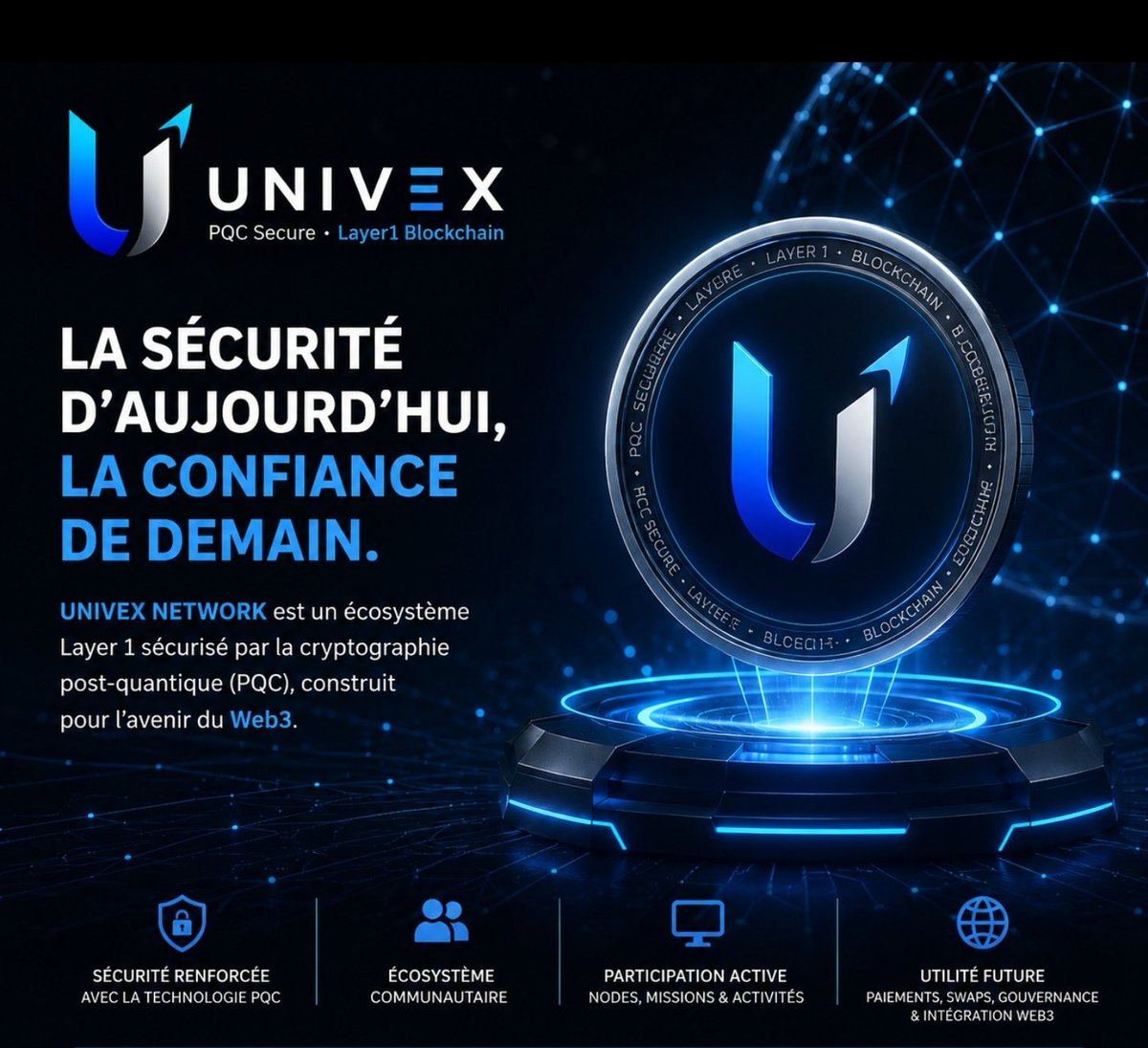 UNIVEXFR's tweet photo. La sécurité du Web3 ne devrait pas être temporaire.
Elle doit être construite pour l’avenir. 🔐
@Univex_Network
Voici UNIVEX NETWORK — un écosystème Layer 1 sécurisé par la cryptographie post-quantique (PQC), pensé pour la nouvelle génération de la finance numérique 🌐
@Univex_Africa
Avec UNIVEX NETWORK :

→ Une sécurité renforcée grâce à la technologie PQC
→ Un écosystème construit autour de la communauté
→ Une participation active via les Nodes, missions et activités réseau
→ Une future utilité orientée paiements, swaps, gouvernance et intégration Web3
@UnivexTr
De la participation communautaire → vers un véritable écosystème décentralisé 🚀

C’est ainsi que se construit l’infrastructure du futur.
C’est ainsi que le Web3 évolue.

Ne soyez pas seulement un utilisateur.
Devenez un builder. ⚡

🌍 https://t.co/alsRM0eUzs

💬 Telegram Chat :
https://t.co/0BPKHVaSc4

📡 Canal Telegram :
https://t.co/NYs0nzLeyN

🟢 Chaîne WhatsApp :
https://t.co/0TzSkPZ0Yn

#Univex #UnivexNetwork #Web3 #Blockchain #Crypto #Layer1 #PQC #Builder #Innovation #FutureTech