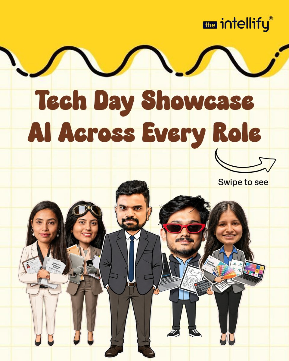TheIntellify's tweet photo. On National Technology Day, we turned our teams into adorable tech characters, where ideas become projects, tools become superpowers, and teamwork makes the magic happen.  
Bcz behind every tech ecosystem, there are curious people making innovation look fun. https://t.co/5h2tK0eiEn