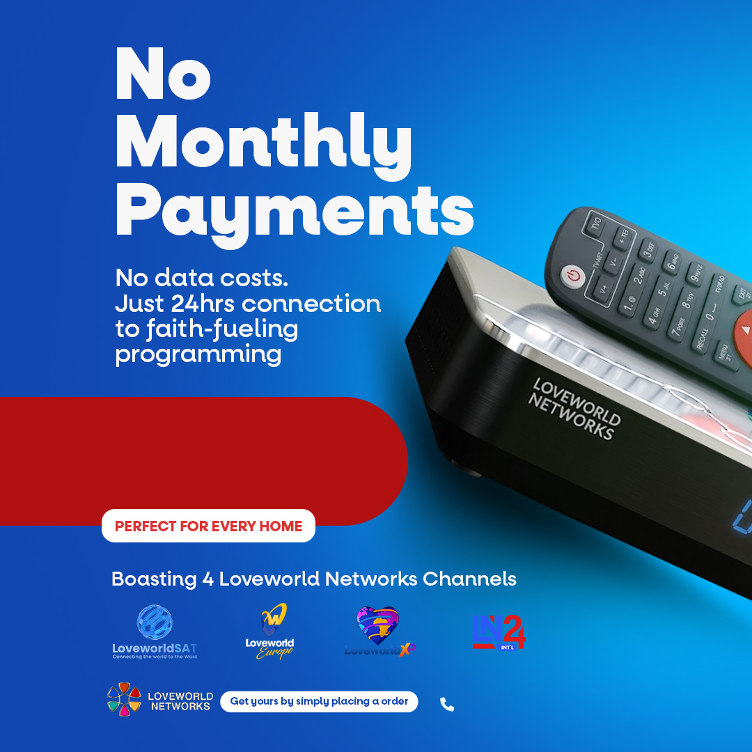 lwsat's tweet photo. Stop paying for inspiration! 🚫💸 Get the Loveworld Networks Decoder today and enjoy 4 channels with ZERO monthly fees and zero data costs.
Perfect for every home! 🏠📡
ORDER NOW ➡️ (Link/Phone) APP ➡️ https://t.co/10zZLItQr7
#LoveworldSAT #FreeToAir #ChristianTV https://t.co/jHeZaiOYZv