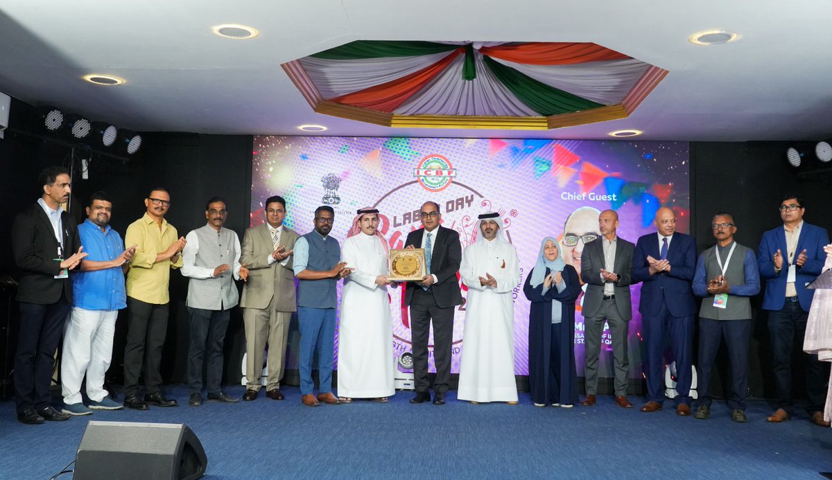 IndEmbDoha's tweet photo. Indian Community Benevolent Forum (ICBF), Doha paid tributes to the work ethic and resilience of Indian Workers in Qatar in an event celebrating International Labour Day. They also expressed gratitude to leadership and people of Qatar for their continued support. Ambassador of India, Director ILO, Qatar Ministry of Labour and other dignitaries graced the occasion. @MEAIndia @IndianDiplomacy @diaspora_india @ICBF_Qatar
