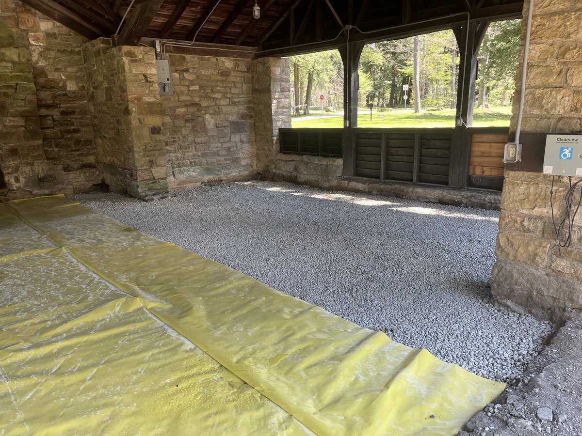 AlleganyPaul's tweet photo. Excellent progress on the Quaker picnic shelter. Looks like they’s be laying the new flagstone this week! https://t.co/wCtQPRLYXo