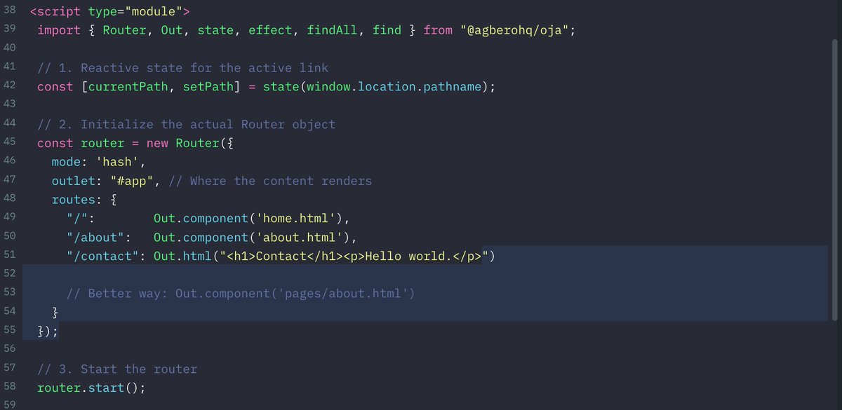 khalidisit's tweet photo. Alpine.js is simple, but can't build a real SPA... React can build anything but requires a build step, a compiler, and forces HTML into JavaScript...

Ója is the middle path... https://t.co/yi97S6keQw