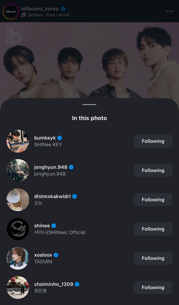 billboard korea tagging ot5 in the shinee come back post my heart!!!!